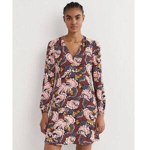 NEW Boden V Neck Floral Tea Dress in Navy/Pink, Size 8R